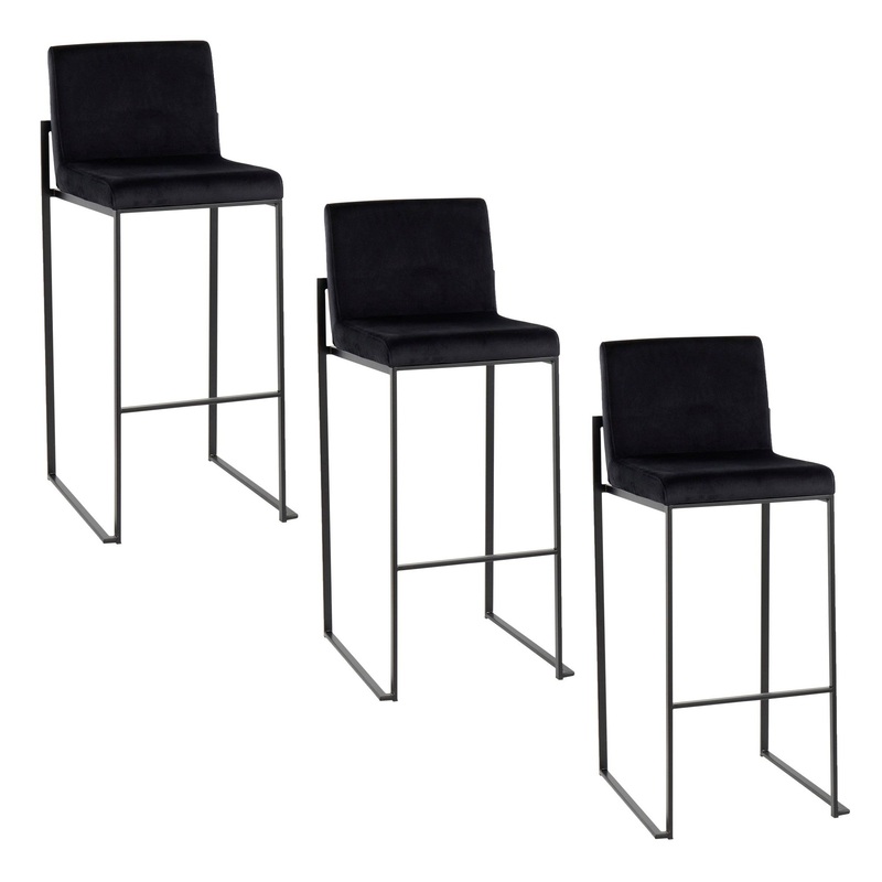 Fuji High Back 30" Fixed-Height Barstool - Set of 3 By LumiSource - B30-FUJIHBV BKBK3