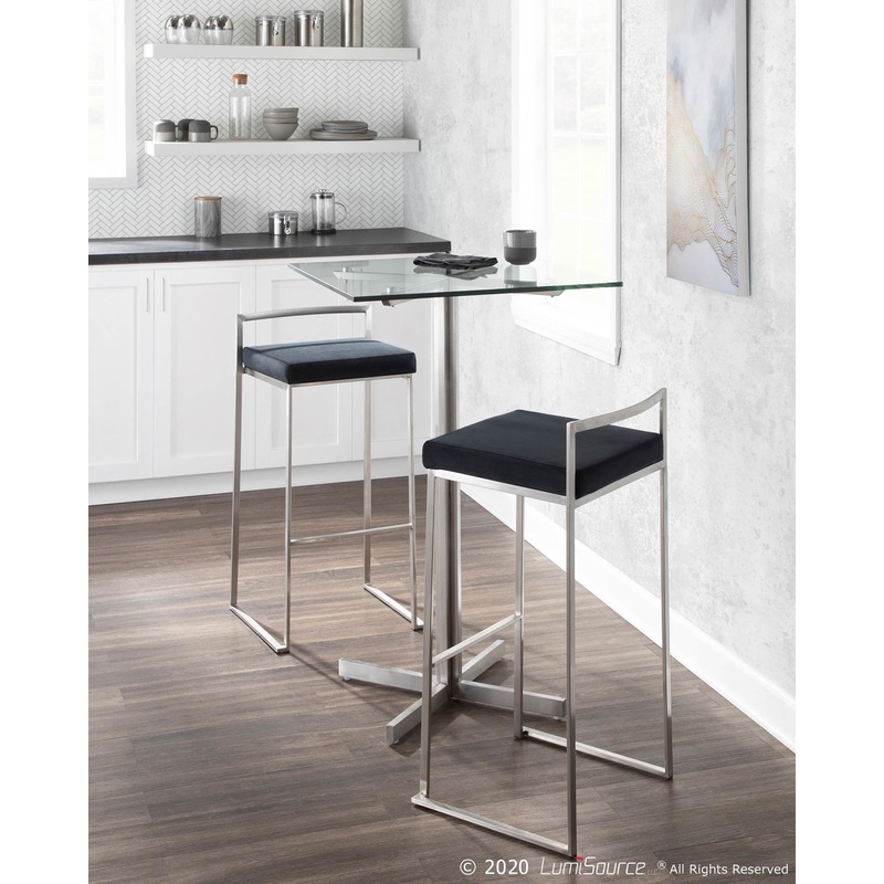 Fuji Stacker 30" Fixed-Height Barstool - Set of 3 By LumiSource - B30-FUJIPU SSBK3