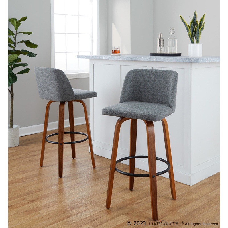 Toriano 30" Fixed-Height Barstool - Set of 2 By LumiSource - B30-TRNOFB-GRTZQ2 WLGY2