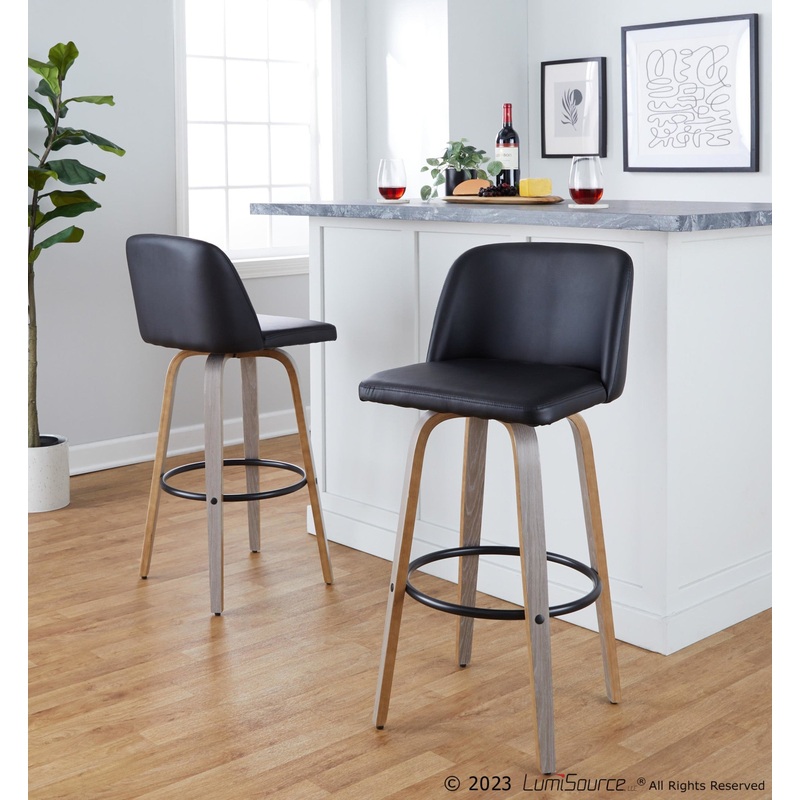 Toriano 30" Fixed-Height Barstool - Set of 2 By LumiSource - B30-TRNOPU-GRTZQ2 LGYBK2