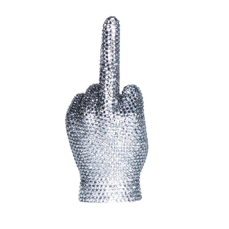 Interior Illusions Plus Graphite Rhinestone Middle Finger Tabletop - 9" tall