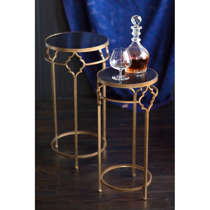 Vagabond Vintage Gold Finished Iron and Black Stone End Tables
