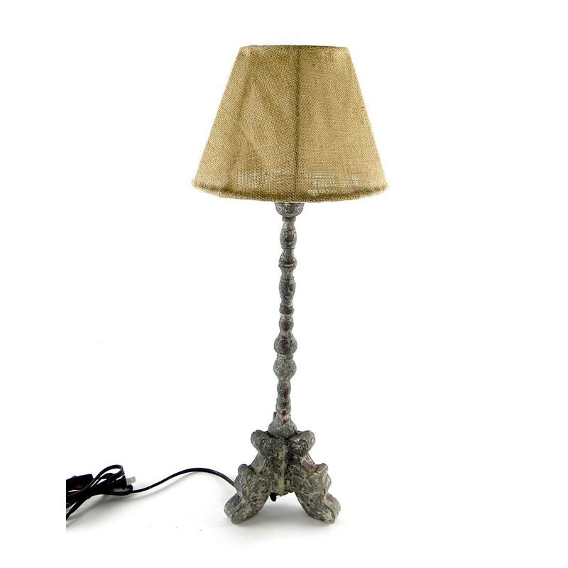 Vagabond Vintage Zinc Based Balustrade Lamp with Burlap Shade
