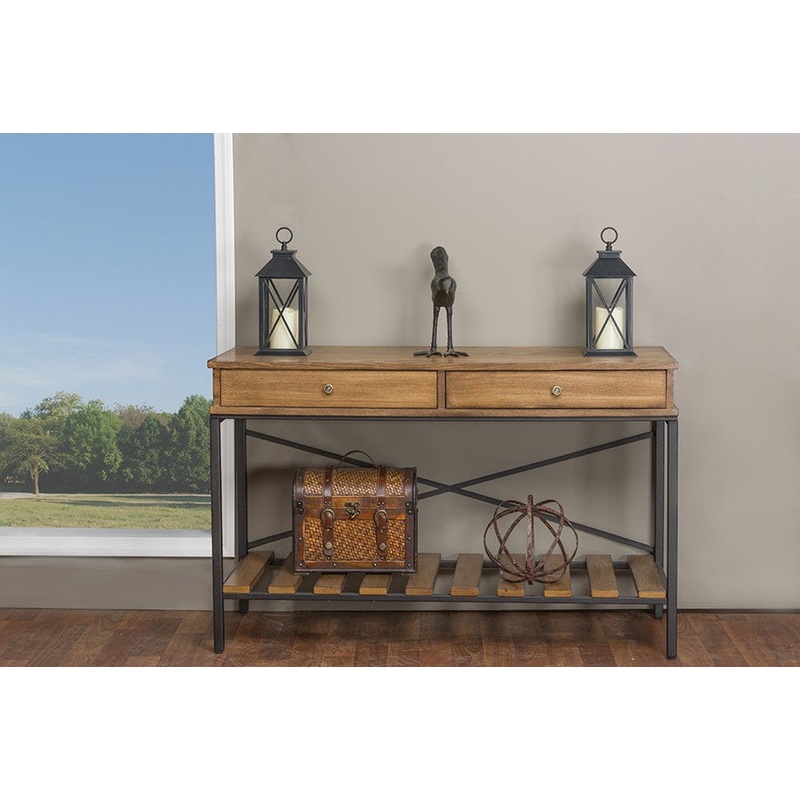 Baxton Studio Newcastle Wood and Metal Console Table-Criss-Cross