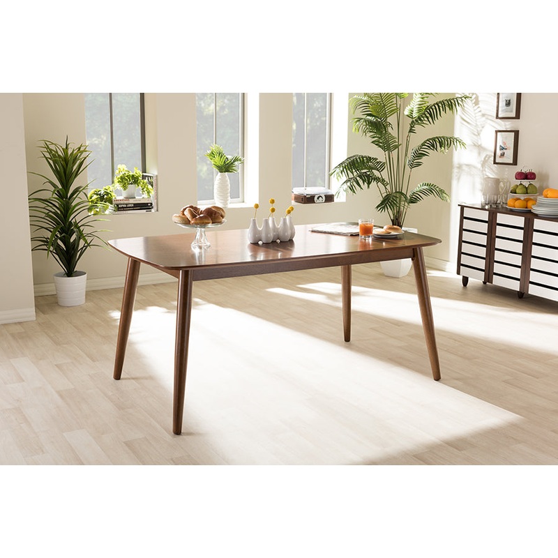 Baxton Studio Flora Mid-Century Modern "Oak" Medium Brown Finishing Wood Dining Table