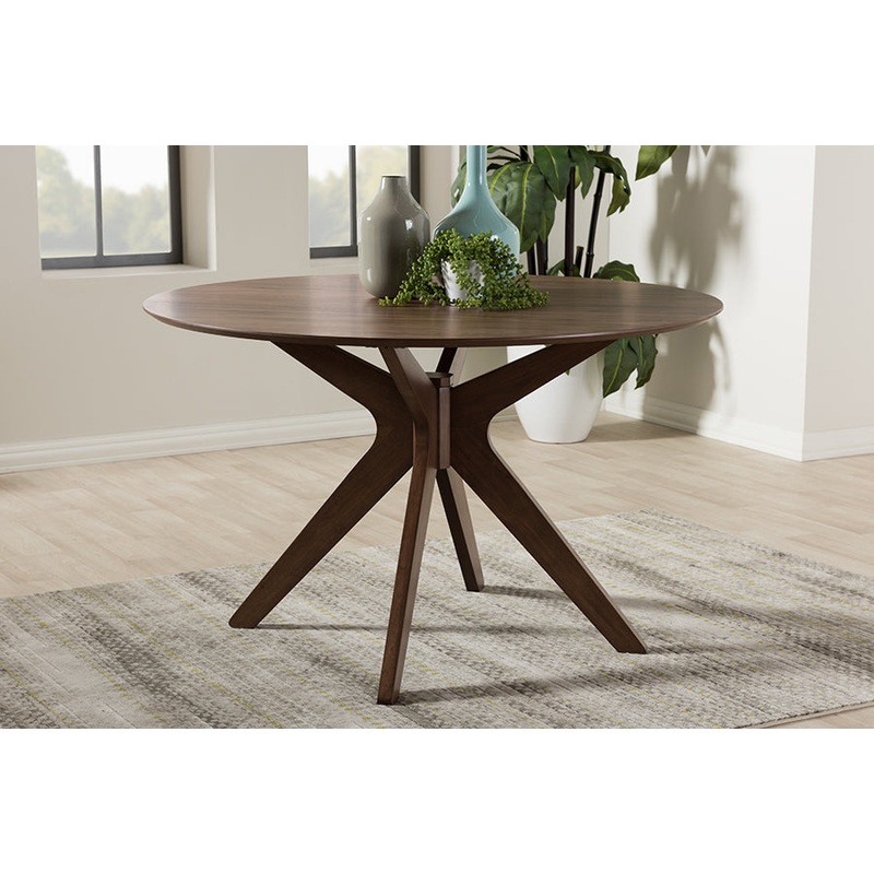 Baxton Studio Monte Mid-Century Modern Walnut Wood 47-Inch Round Dining Table