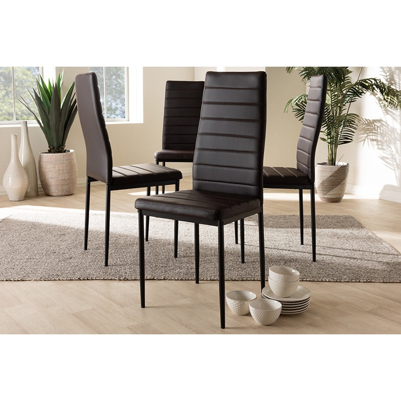 Baxton Studio Armand Modern and Contemporary Brown Faux Leather Upholstered Dining Chair (Set of 4)
