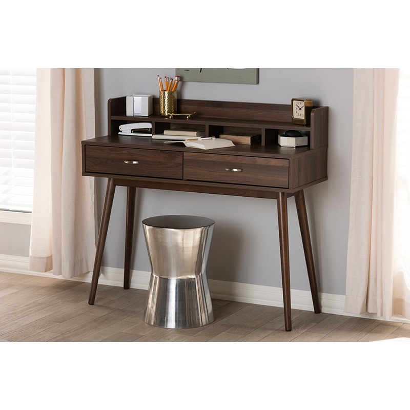 Baxton Studio Disa Mid-Century Modern Walnut Brown Finished 2-Drawer Desk