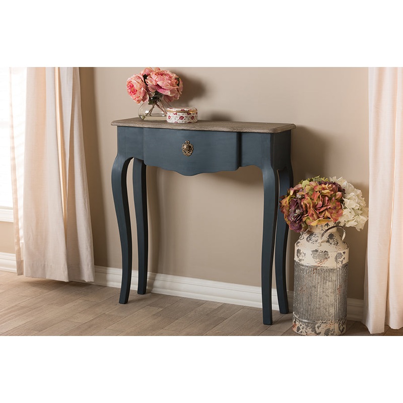 Baxton Studio Mazarine Classic and Provincial Blue Spruce Finished Console Table