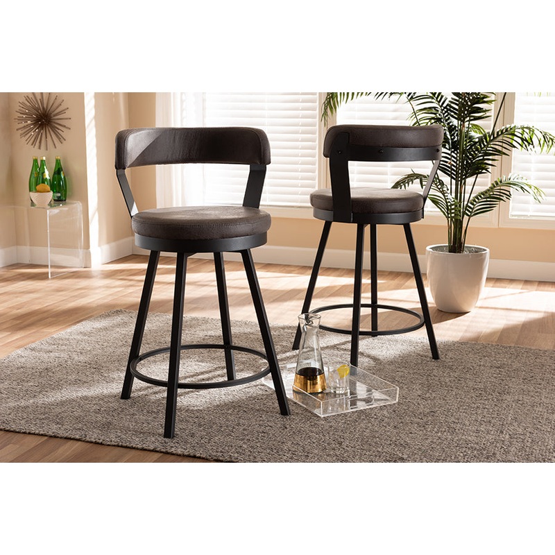 Baxton Studio Arcene Rustic and Industrial Grey Fabric Upholstered Counter Stool Set of 2