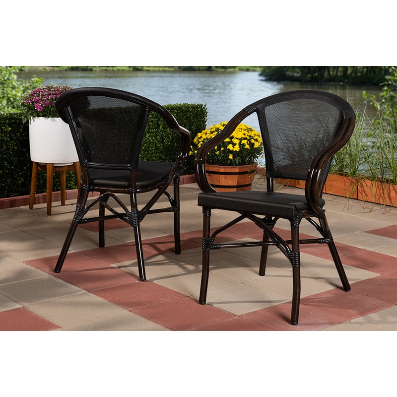 Baxton Studio Artus Classic French Indoor and Outdoor Black Bamboo Style Stackable Bistro Dining Chair Set of 2