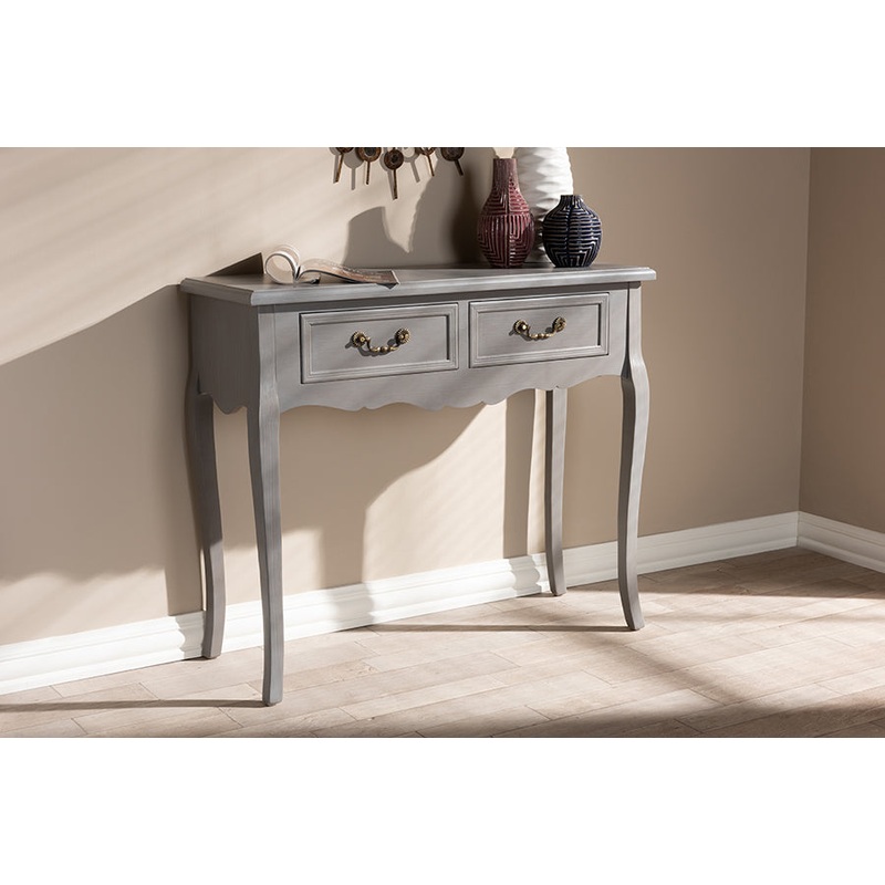 Baxton Studio Capucine Antique French Country Cottage Grey Finished Wood 2-Drawer Console Table