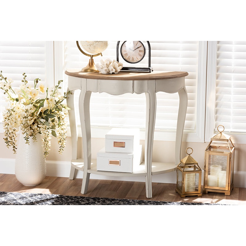 Baxton Studio Cordelia Country Cottage Farmhouse White and Natural Brown Finished Console Table