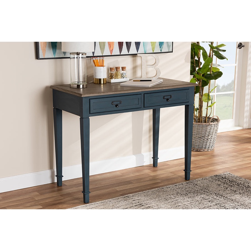 Baxton Studio Dauphine French Provincial Spruce Blue Accent Writing Desk