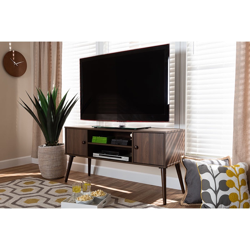 Baxton Studio Alard Mid-Century Modern Walnut Brown Finished 2-Door Wood TV Stand