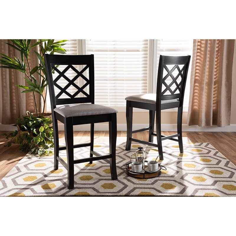 Baxton Studio Alora Modern and Contemporary Grey Fabric Upholstered Espresso Brown Finished 2-Piece Wood Counter Stool Set of 4