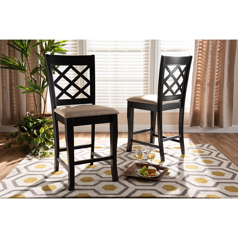 Baxton Studio Alora Modern and Contemporary Sand Fabric Upholstered Espresso Brown Finished 2-Piece Wood Counter Stool Set of 4