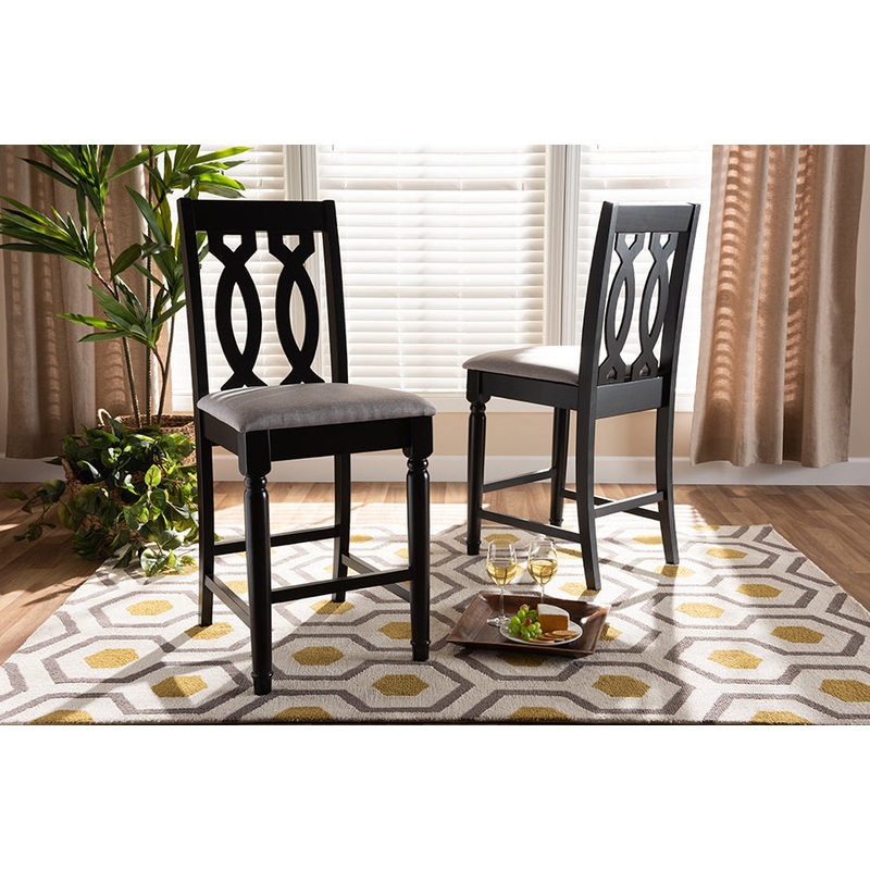Baxton Studio Darcie Modern and Contemporary Grey Fabric Upholstered Espresso Brown Finished 2-Piece Wood Counter Stool Set of 4