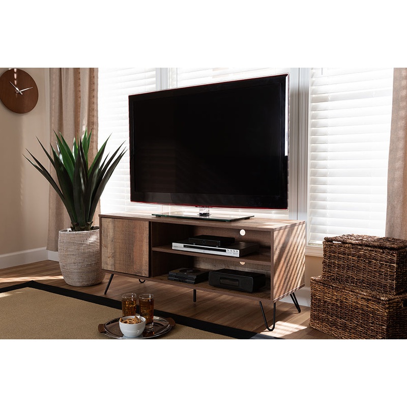 Baxton Studio Iver Modern and Contemporary Rustic Oak Finished 1-Door Wood TV Stand