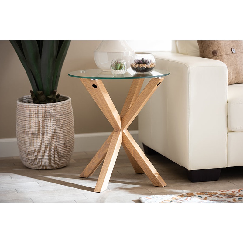 Baxton Studio Lida Modern and Contemporary Glass and Wood Finished End Table