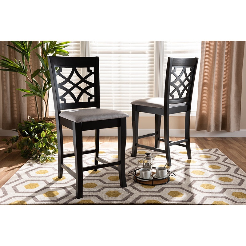Baxton Studio Nisa Modern and Contemporary Grey Fabric Upholstered Espresso Brown Finished 2-Piece Wood Counter Stool Set of 4