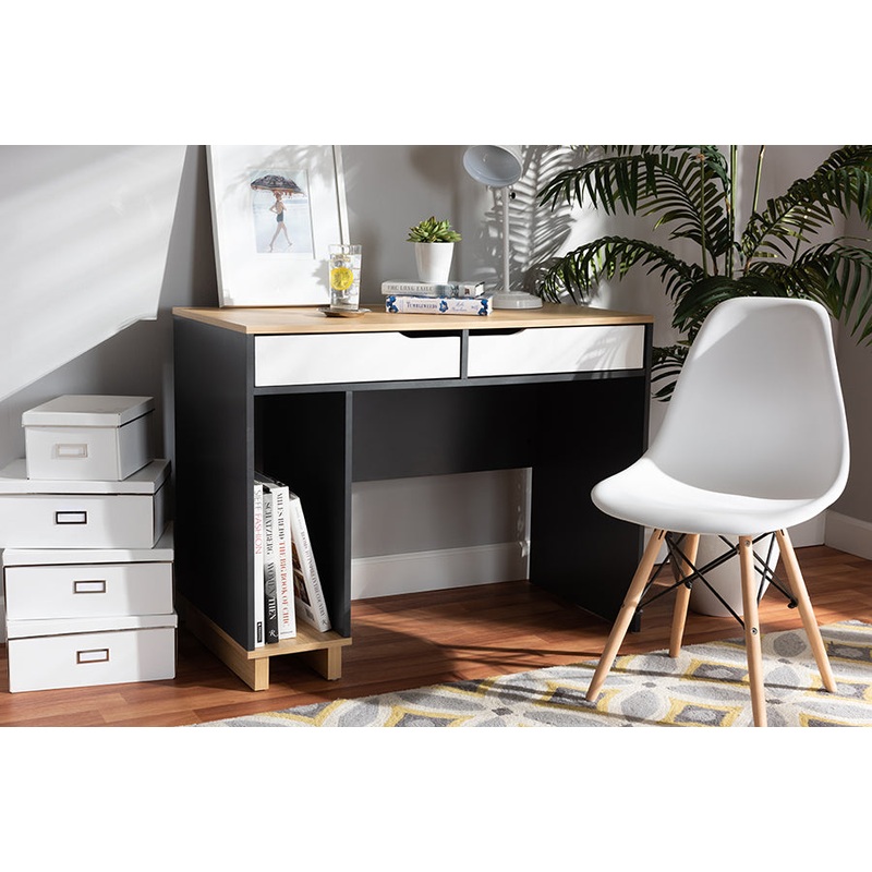 Baxton Studio Reed Mid-Century Modern 2-Drawer Multicolor Wood Computer Desk