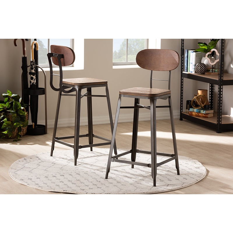 Baxton Studio Varek Vintage Rustic Industrial Style Bamboo and Rust-Finished Steel Stackable Bar Stool Set