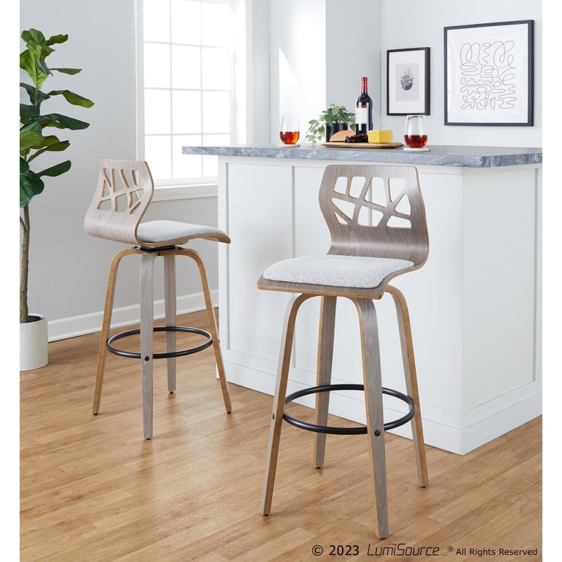Folia 30" Fixed-Height Barstool - Set of 2 By LumiSource - B30-FOLIAFB-GRTZQ2 LGYLGYLGY2