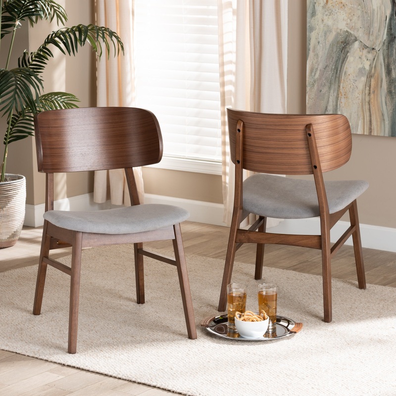 Baxton Studio Alston Mid-Century Modern Grey Fabric Upholstered and Walnut Brown Finished Wood 2-Piece Dining Chair Set