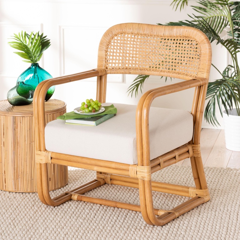 Baxton Studio bali & pari Ailith Modern Bohemian Light Honey Rattan Arm Chair