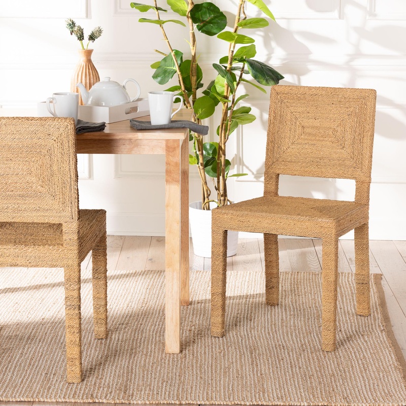 Baxton Studio bali & pari Anfield Modern Bohemian Natural Seagrass and Mahogany Wood Dining Chair