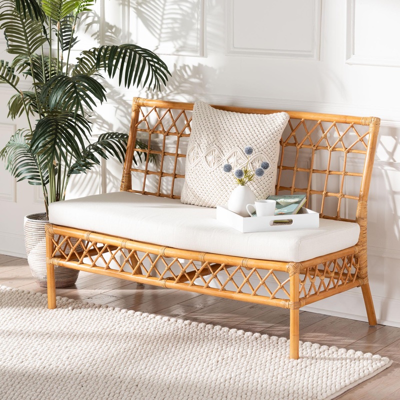 Baxton Studio bali & pari Capella Modern Bohemian Honey Rattan Dining Bench