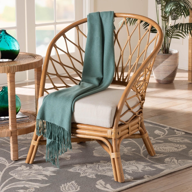 Baxton Studio bali & pari Emmeline Bohemian Honey Rattan Accent Chair