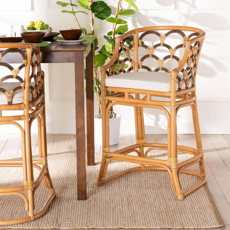 Baxton Studio bali & pari Veneto Modern Bohemian Light Honey and Dark Brown Rattan Bar Stool