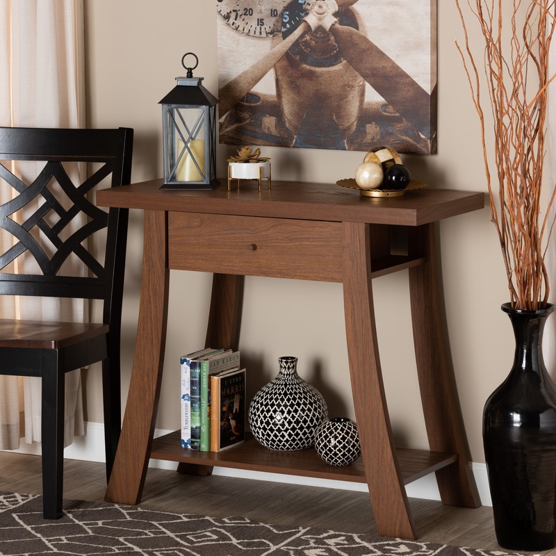 Baxton Studio Herman Modern and Contemporary Walnut Brown Finished Wood 1-Drawer Console Table
