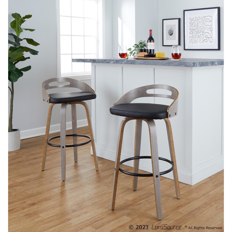 Cassis 30" Fixed-Height Barstool - Set of 2 By LumiSource - B30-CASSISPU-GRTZQ2 LGYLGYBK2
