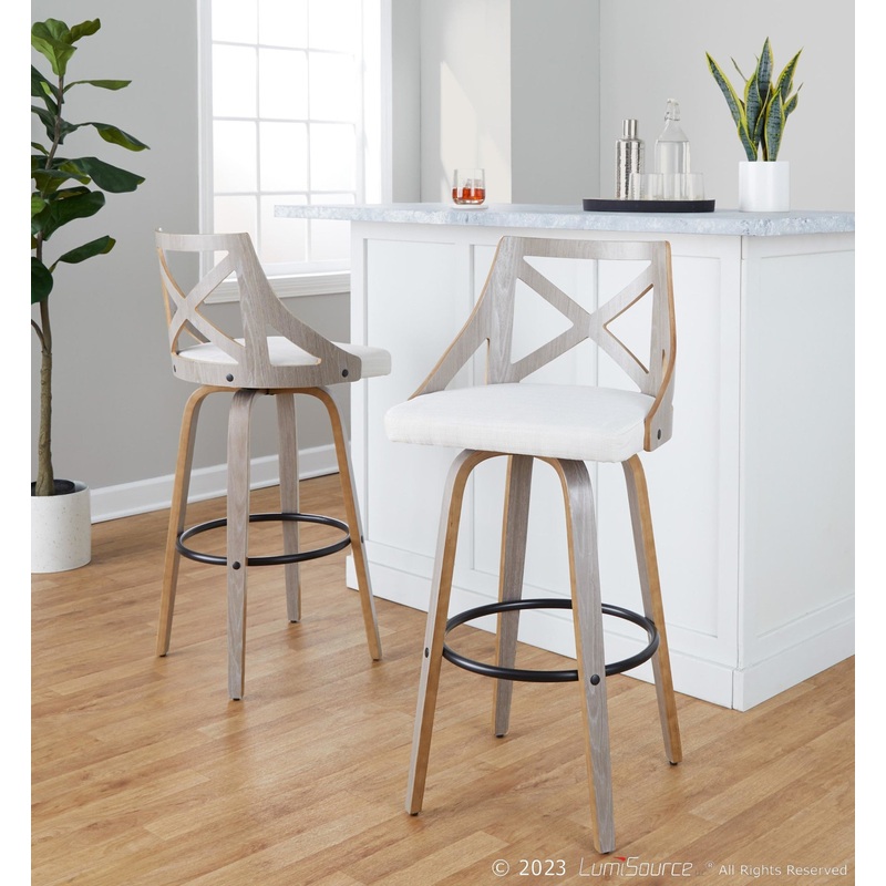 Charlotte 30" Fixed-Height Barstool - Set of 2 By LumiSource - B30-CHARLOTFB-GRTZQ2 LGYLGYCR2