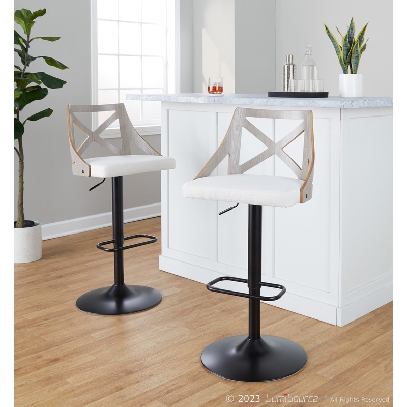 Charlotte Adjustable Barstool - Set of 2 By LumiSource - BS-CHARLOTFB-RR2 BKLGYCR2