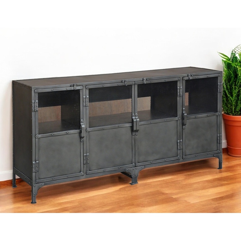 Dark Gray Metal Enclosed Storage TV Stand By Homeroots