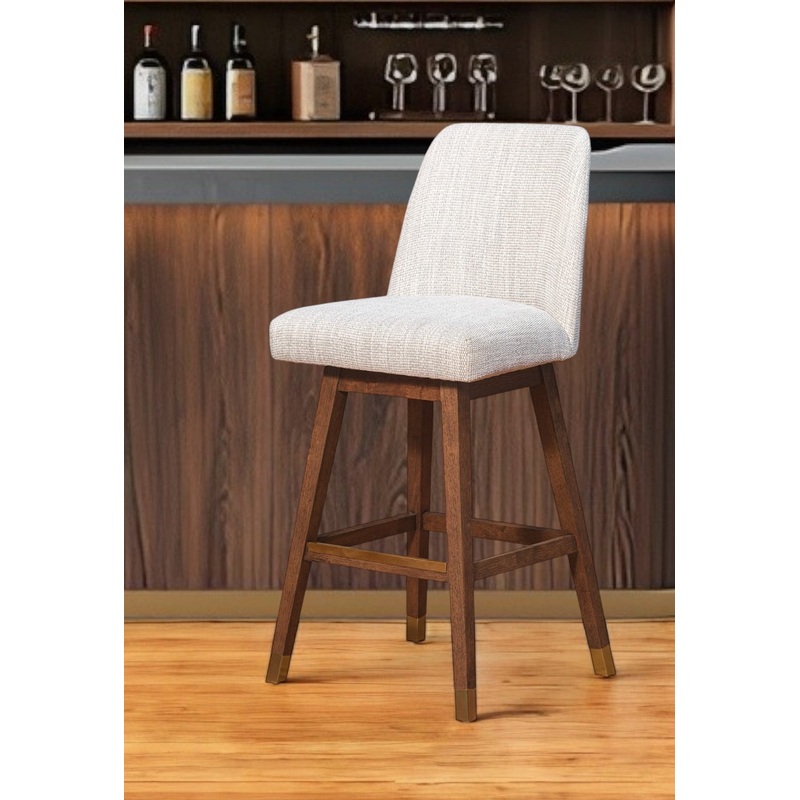 Beige and Brown Solid Wood Bar Height Swivel Bar Chair By Homeroots