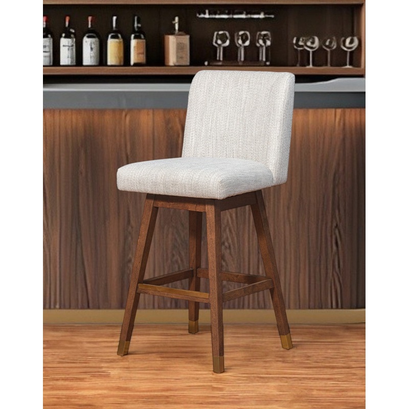 Beige and Wood Brown Solid Wood Bar Height Swivel Bar Chair By Homeroots