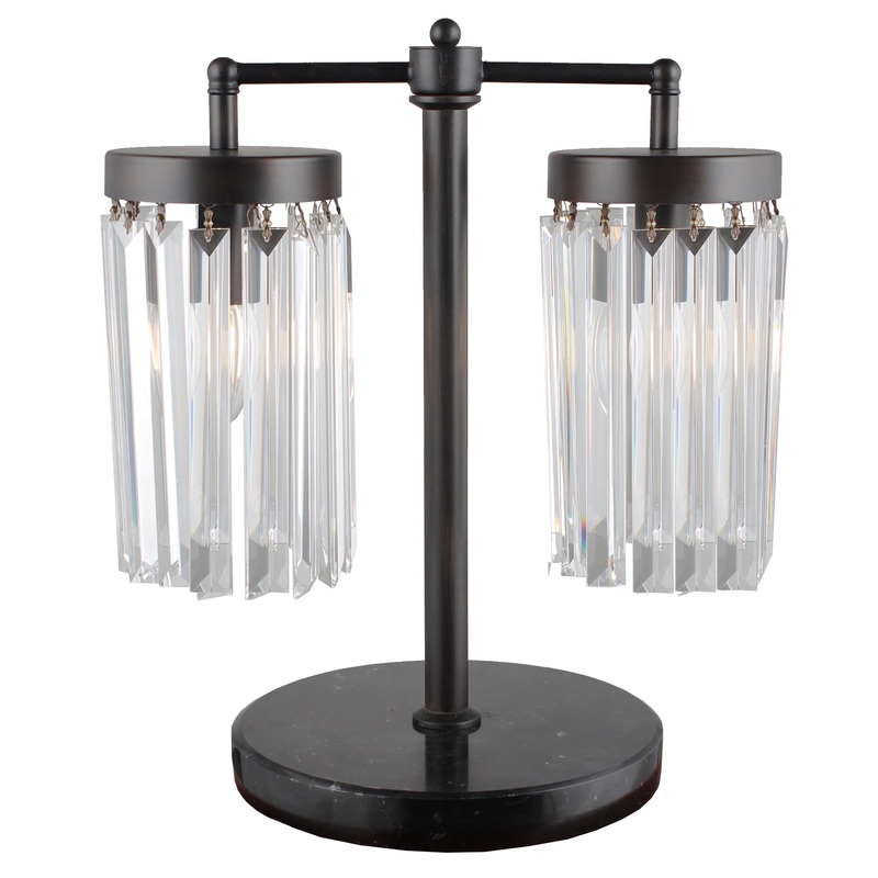 Black Iron Two Light Cylinder Bedside Table Lamp With Clear Cylinder Shade By Homeroots