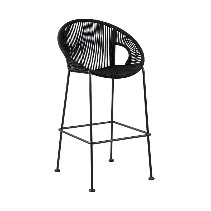 Black Metal Low back Outdoor Counter Height Bar chair with Footrest By Homeroots
