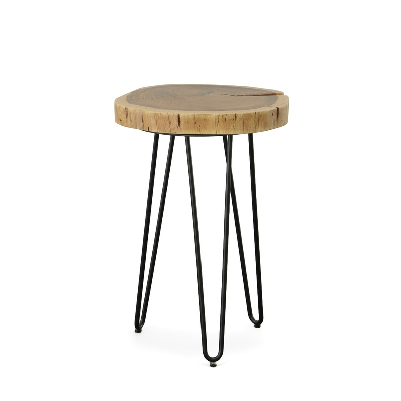 Black Solid Wood And Iron Round End Table By Homeroots