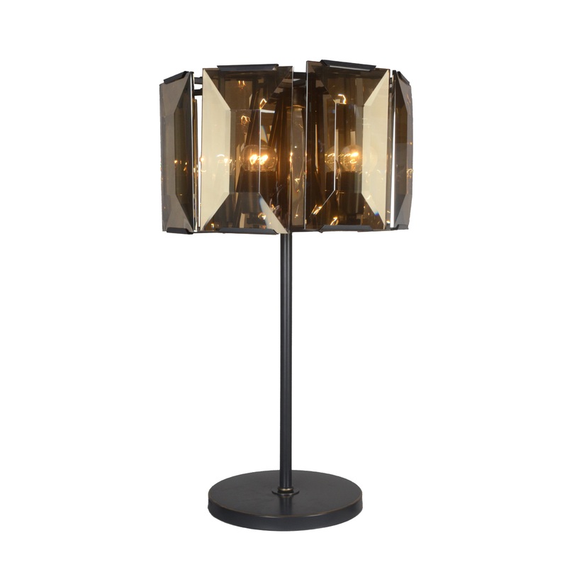 Bronze Metal Four Light Cylinder Bedside Table Lamp With Amber Round Shade By Homeroots