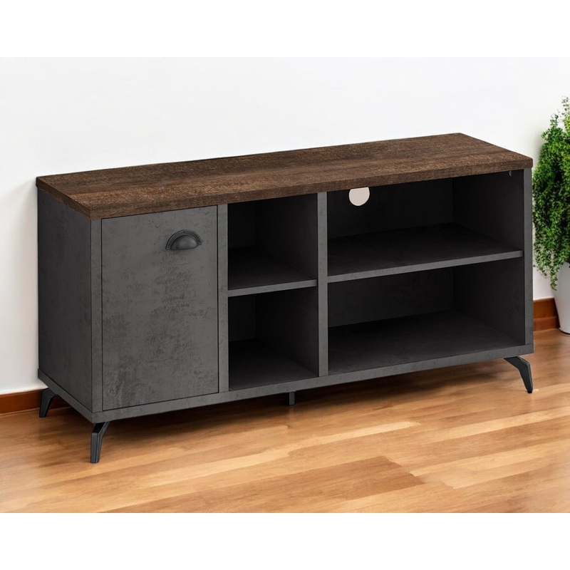 Brown And Gray Distressed Reclaimed Wood Enclosed and Open Storage TV Stand By Homeroots