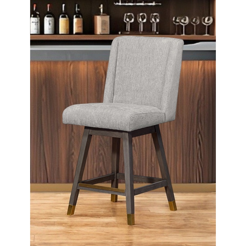 Brown and Gray Fabric and Solid Wood Counter Height Swivel Bar Chair By Homeroots