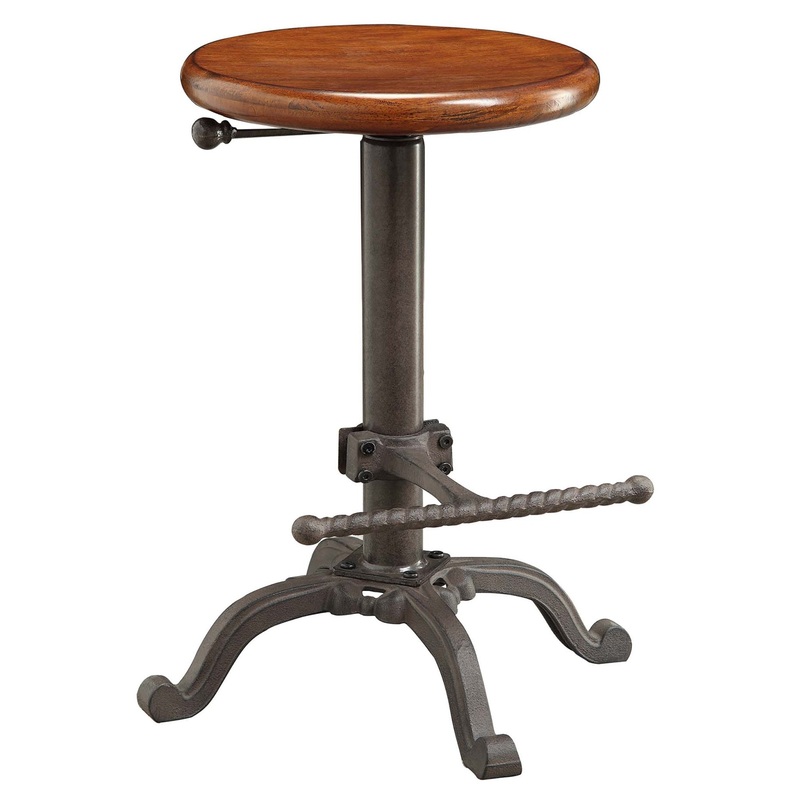 Chestnut And Gray Steel Swivel Backless Adjustable Height Bar Chair By Homeroots