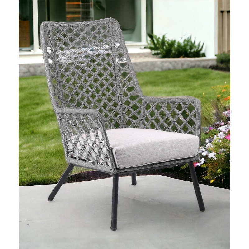 Gray and Black Steel Indoor Outdoor Dining Chair with Gray Cushion By Homeroots