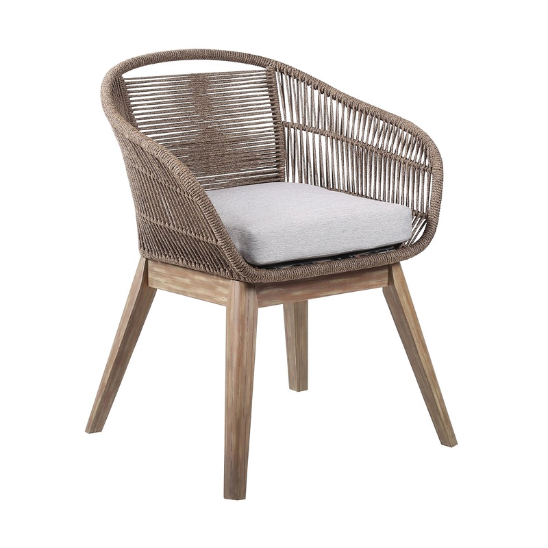 Gray and Natural Wood Solid Wood Outdoor Dining Chair with Gray Cushion By Homeroots